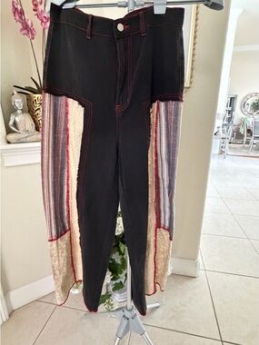 POL Black  Pants with Multicolor Striped and Cream Panels